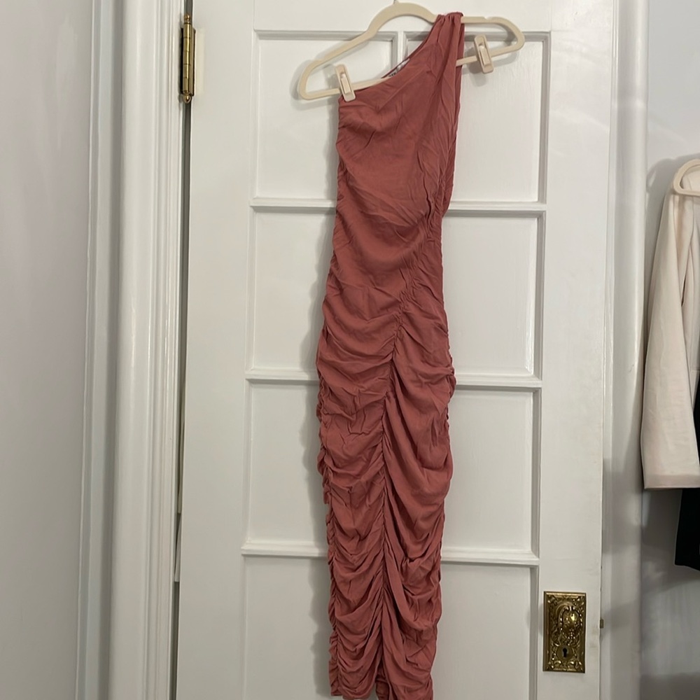 Zara Pink One Shoulder Ruched Long Dress